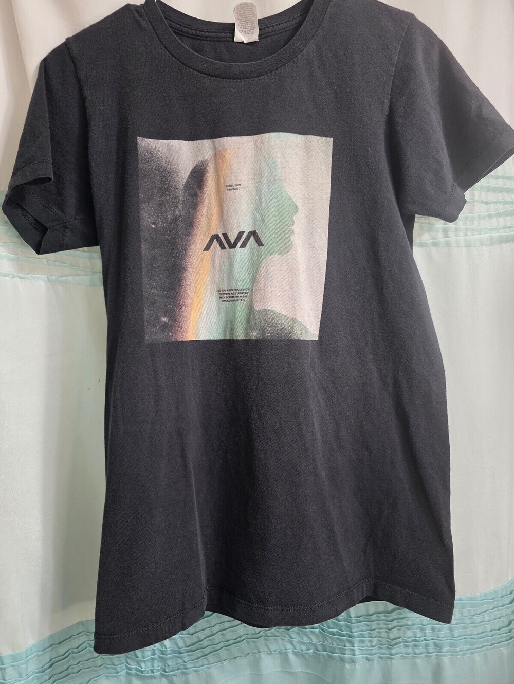 Pacific Brand Black Cotton T-Shirt with AVA Graphic, Size S